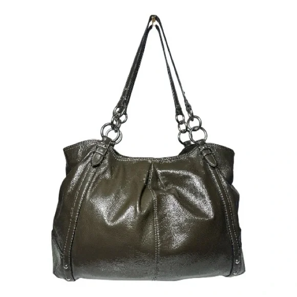 Coach Alexandria Olive Green Patent Leather Shoulder Tote Bag GUC! - Picture 4 of 9